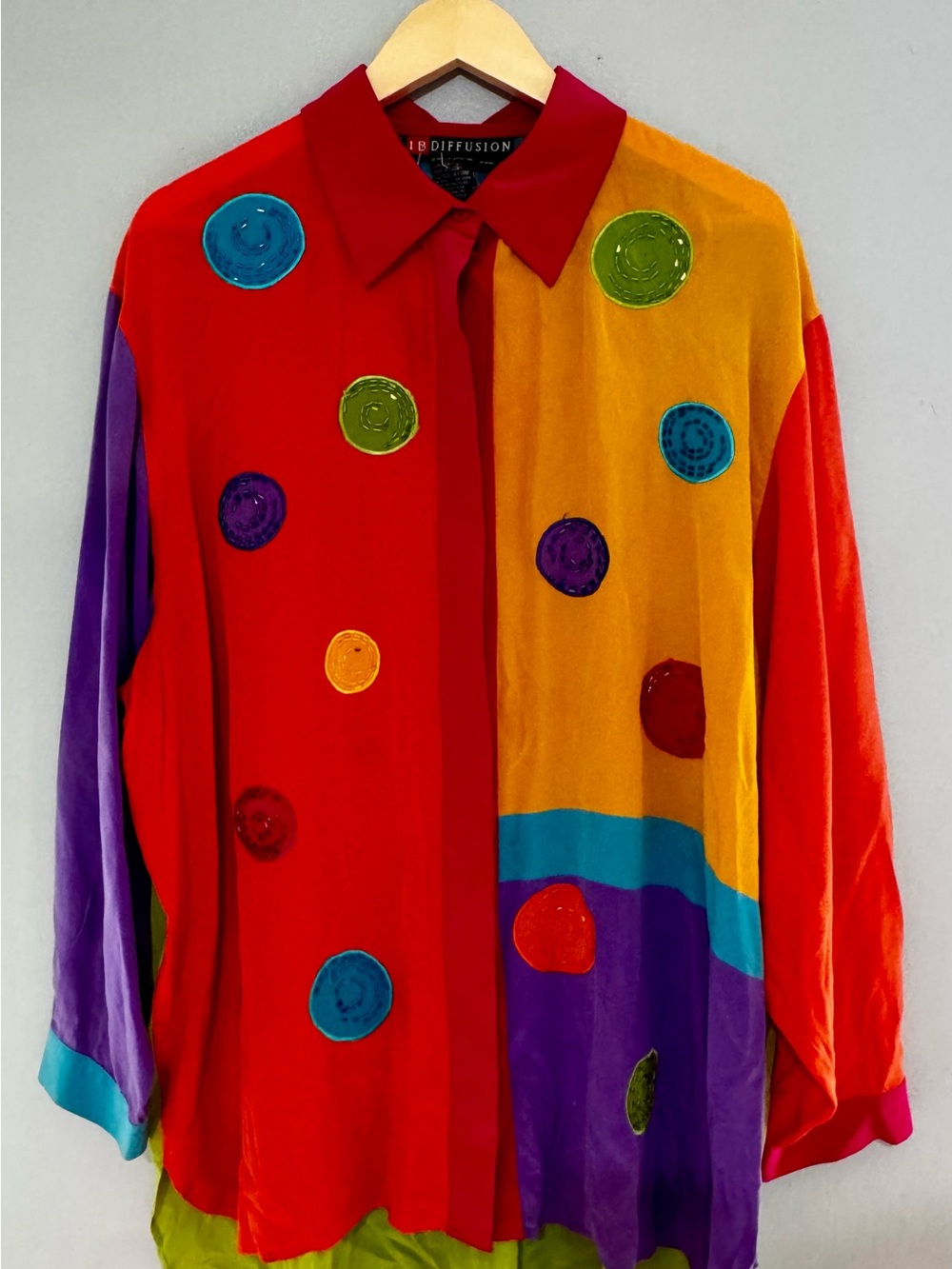 Vintage Silk Plus Size  Colorblock Polka Dot  IB Diffusion - Red/Yellow/Purple